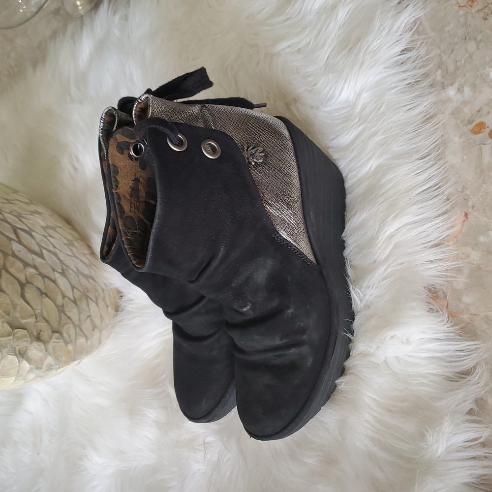 Fly London black silver wedge suade shoe size 39 - Picture 7 of 14